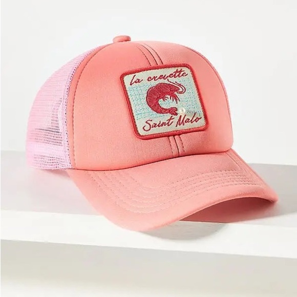 Anthropologie Crawfish Shrimp Pearl Trucker Hat with Embroidered Patch New main image 4